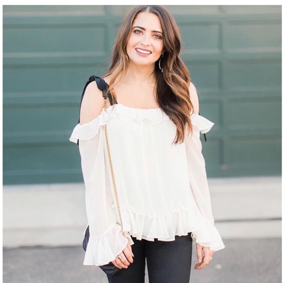 CECE Blouse with black ties size Large, lined. NWT - Picture 13 of 14